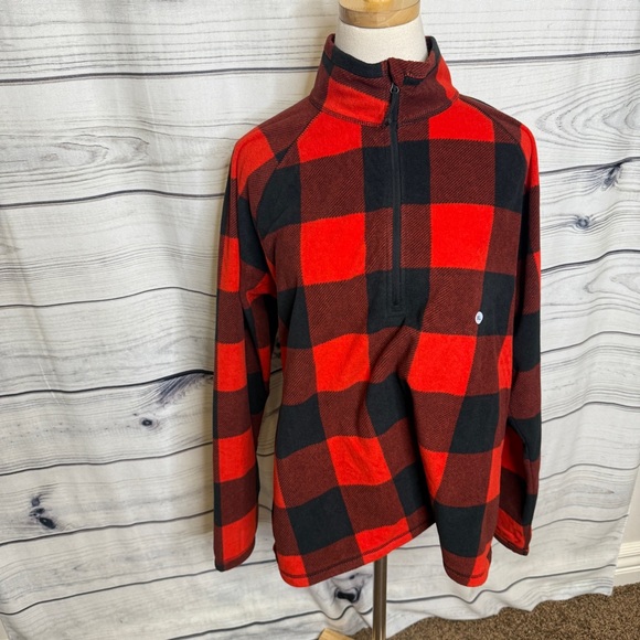 Eddie Bauer Red and Black Plaid Zip-Up Sweater - Picture 1 of 4